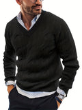 kkboxly  All Match Knitted Sweater, Men's Casual Vintage Warm High Stretch V Neck Pullover Sweater For Fall Winter Preppy