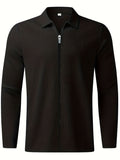 kkboxly  Waffle Pattern Men's Windbreaker Jacket Casual Long Sleeve With Zipper Gym Sports Hooded Coat For Spring Fall