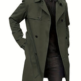 kkboxly  Plus Size Men's Trendy Windbreaker Double-breasted Belt Lapel Casual Slim Long Jacket  Coat