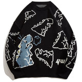 kkboxly  Cute Cartoon Dinosaur Pattern Knitted Sweater, Men's Casual Warm Slightly Stretch Round Neck Pullover Sweater For Fall Winter