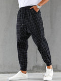 Men's Plaid Drawstring Sweatpants, Pocket Casual Comfy Hip Pop Jogger Pants, Men's Clothing