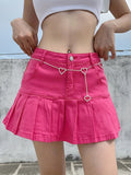 kkboxly  2-in-1 Pleated Bodycon Mini Skirt, Boxer Shorts Inside Anti-Exposed Denim Skirt Without Metal Chain Decor, Preppy Y2K Kpop Style, Women's Denim Shorts & Skirts