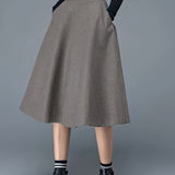 Solid High Waist Flared Skirt, Casual Midi Skirt With Pocket, Women's Clothing