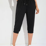 kkboxly  Women's Activewear: Solid Drawstring Jogging Capri Sweatpants - Loose Fit for Fitness Workouts