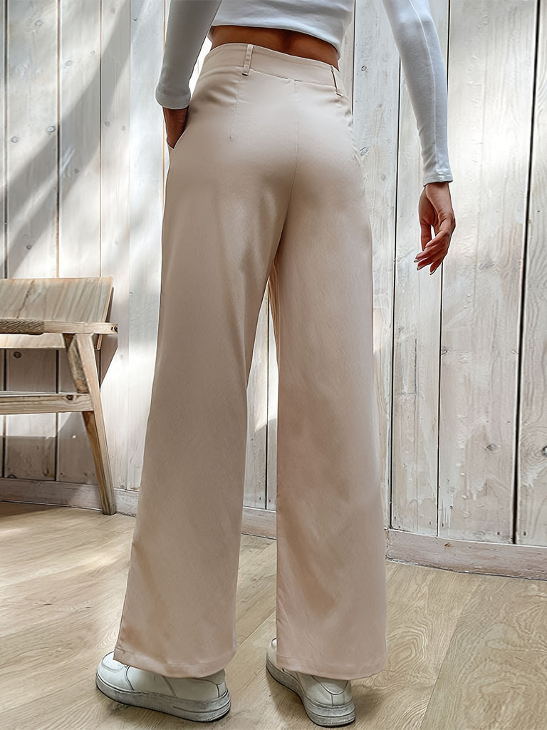 kkboxly  Minimalist Slant Pockets Wide Leg Pants, Casual Pants For Spring & Autumn, Women's Clothing