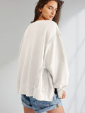 Top-stitching High-low Pullover Sweatshirt, Casual Long Sleeve Crew Neck Sweatshirt For Fall & Winter, Women's Clothing