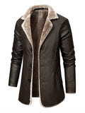 kkboxly  Men's Casual Faux Pu Leather Long Sleeves Button Trench Coats