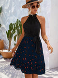 kkboxly  Belted Elegant Halter Dress, Sleeveless Casual Dress For Spring & Summer, Women's Clothing