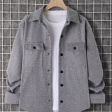 kkboxly  Men's Warm All Match Chest Pocket Jacket, Casual Button Up Lapel Coat For Fall Winter