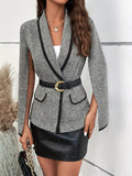 kkboxly  Split Long Sleeve Blazer, Elegant Lapel Open Front Outerwear, Women's Clothing