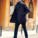 kkboxly  Men's Elegant Trench Coat, Mature Double Breasted Overcoat For Fall Winter