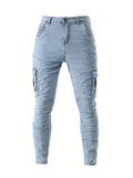 kkboxly  Men's Flap Pocket Cargo Jeans, Casual Street Style Denim Pants