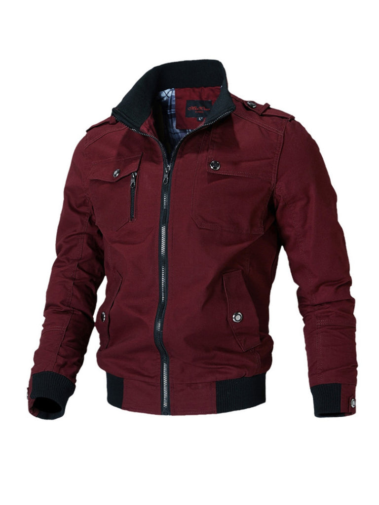 kkboxly Men's Casual Stand-up Collar Cotton Jacket With Multi Pockets
