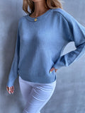 Women's Sweater Casual Solid Blue Crewneck Raglan Sleeve Loose Fall Winter Sweater