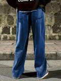 kkboxly  Wide Leg Cotton Jeans, Men's Casual Street Style Loose Fit Denim Pants For Spring Summer