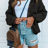2025 kkboxly  Waffle Solid Jacket, Casual Button Front Long Sleeve Outerwear, Women's Clothing