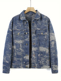 kkboxly  Jacquard Weave Denim Jacket, Men's Casual Street Style Chic Button Up Jacket