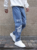 Y2K Men's Trendy Doodles Pattern Ripped Jeans Distressed Punk Men's Denim Pants Graffiti Pattern Loose Streetwear Hiphop Jeans