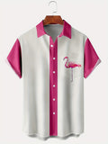 2025 kkboxly  Men's Hawaiian Flamingo Printed Button Up Shirt with Pocket - Resort Style Tee Tops for Casual Wear and Plus Size Men's Clothing