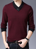 All Match Knitted Slim Sweater, Men's Casual Warm Slightly Stretch Shawl Collar Pullover Sweater For Men Fall Winter