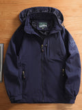 kkboxly Men's Casual Zipper Pockets Detachable Hooded Windbreaker Jacket, Waterproof Soft-shell Jacket For Outdoor Hiking Camping