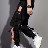 kkboxly kkboxly  Multi-pocket Ribbon Design, Men's Color Block Cargo, Trendy Comfy Jogger Pants