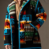 kkboxly  Men's Trendy Irregular Pattern Trench Coat, Casual Wool-like Fabric Thermal Warm Overcoat For Fall Winter