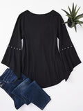 kkboxly  Tie Front V Neck T-Shirt, Casual 3/4 Sleeve Top For Spring & Fall, Women's Clothing
