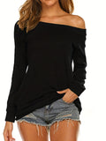 kkboxly  Solid Cold Shoulder T-shirt, Casual Long Sleeve T-Shirt For Spring & Fall, Women's Clothing