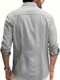 kkboxly  Men's Shirt Top Turn-Down Collar Long Sleeves Vertical Striped Closure Regular Fit Male Casual Shirt For Daily Formal Wear Beach Vacation