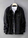 kkboxly  Classic Design Denim Jacket, Men's Casual Street Style Lapel Button Up Contrast Stitching Denim Jackets For Spring Fall
