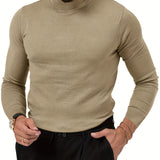 kkboxly  Cotton Blend Turtle Neck Knitted Slim Sweater, Men's Casual Warm Solid High Stretch Pullover Sweater For Fall Winter