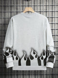 kkboxly  Fire Pattern Print, Men's Sweatshirt, Loose Trendy Pullover, Men's Clothing