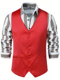 kkboxly  Men's Casual Western Cowboy Vest Jacket Slim Fit V Neck Sleeveless Waistcoat Vest Men Medieval Party Vests