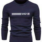 All Match Knitted Sweater, NASA Pattern Men's Casual Warm Mid Stretch Crew Neck Pullover Sweater For Men Fall Winter