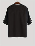 kkboxly  Men's Casual T Shirts Long Sleeve V-Neck Tees, Ethnic Style Floral Graphic Tops For Males, Vintage Loose Floral T-Shirts, Plus Size