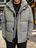 Plus Size Men's Hooded Puffer Jacket For Fall Winter, Patchwork Fake Two-piece Jacket, Thick Warm Tops For Males, Men's Clothing