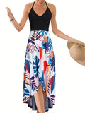 Kkboxly  Women's Dresses Casual Floral Printed Sleeveless Sling V-neck Backless Dresses