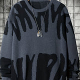 Men's Trendy Knitted Pullover, Casual Slightly Stretch Breathable Loose Sweater For Outdoor Fall Winter