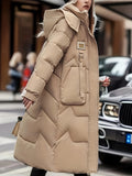 kkboxly  Solid Mid Length Hooded Coat, Casual Long Sleeve Winter Outerwear, Women's Clothing