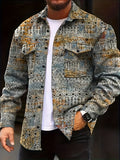 kkboxly  Men's Ethnic Style Jacket, Casual Button Up Flap Pocket Jacket
