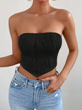 kkboxly  Solid Textured Hanky Hem Tube Top, Versatile Cross Tie Back Tube Summer Top, Women's Clothing