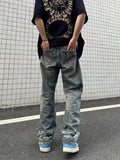 kkboxly  Baggy Ripped Cotton Jeans, Men's Casual Street Style Distressed Denim Pants For Spring Summer
