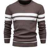 kkboxly  All Match Knitted Striped Pattern Sweater, Men's Casual Warm Slightly Stretch Crew Neck Pullover Sweater For Men Fall Winter