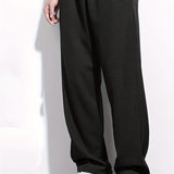 kkboxly  Men's Casual Waffle Pattern Straight Leg Pants, Chic Stretch Classic Design Trousers