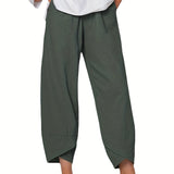kkboxly  Minimalist Slant Pockets Cropped Pants, Casual Elastic Waist Pants For Spring & Summer, Women's Clothing