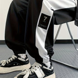 kkboxly  Chic Color Block Joggers, Men's Casual Stretch Waist Drawstring Sports Pants Sweatpants