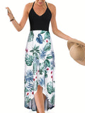 Kkboxly  Women's Dresses Casual Floral Printed Sleeveless Sling V-neck Backless Dresses