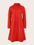 kkboxly  Casual Solid Pocket Dress, Long Sleeves V-neck Simple Mid-length Fashion Commuter Dresses, Women's Clothing