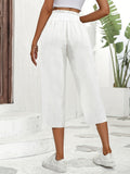kkboxly  Minimalist Buttoned Wide Leg Elastic Waist Pants, Casual Versatile Solid Buttons Pants, Women's Clothing